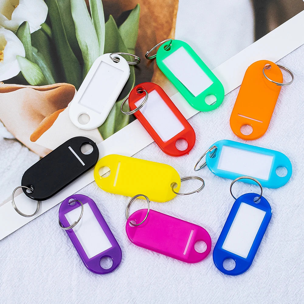 50pcs Colourful Plastic Key Chain Key Tags with Window For DIY Key Rings Number Name Luggage Tag