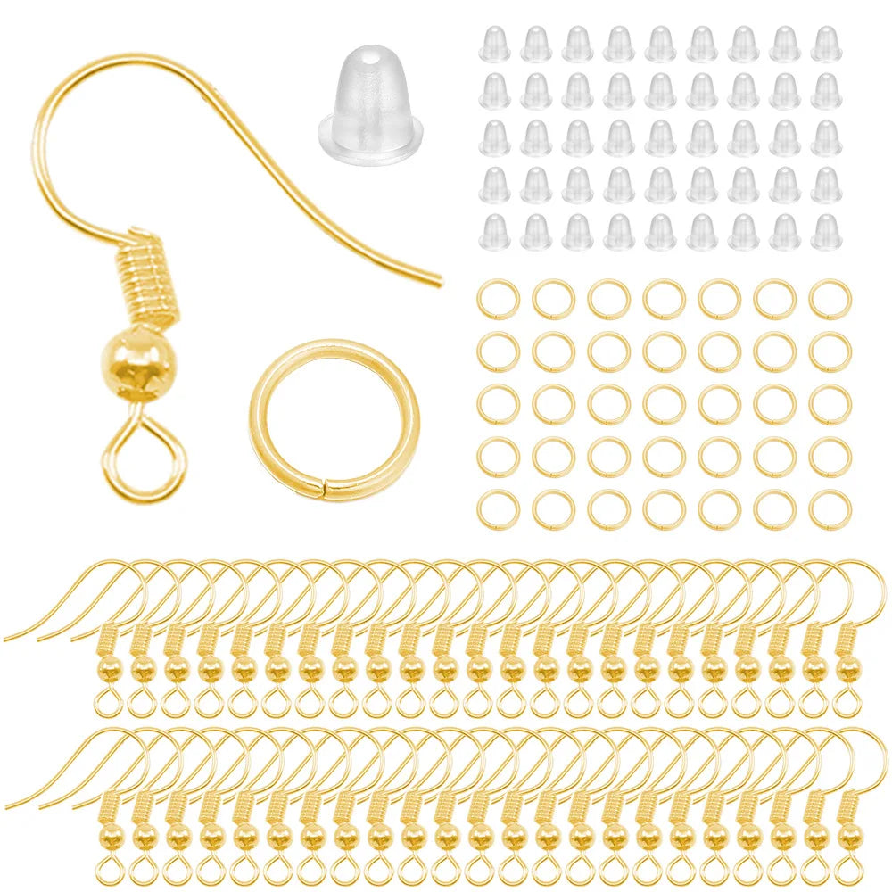 300pcs Hypoallergenic Earring Hook Kit Mix-color Ear Wires Fish Hooks Open Jump Rings Earplugs For DIY Jewelry Making