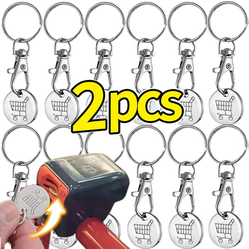 1/6Pcs Trolley Tokens Keychains Universal Small Metal Stainless Steel Portable Shopping Cart Tokens Key Ring Ornament Decoration