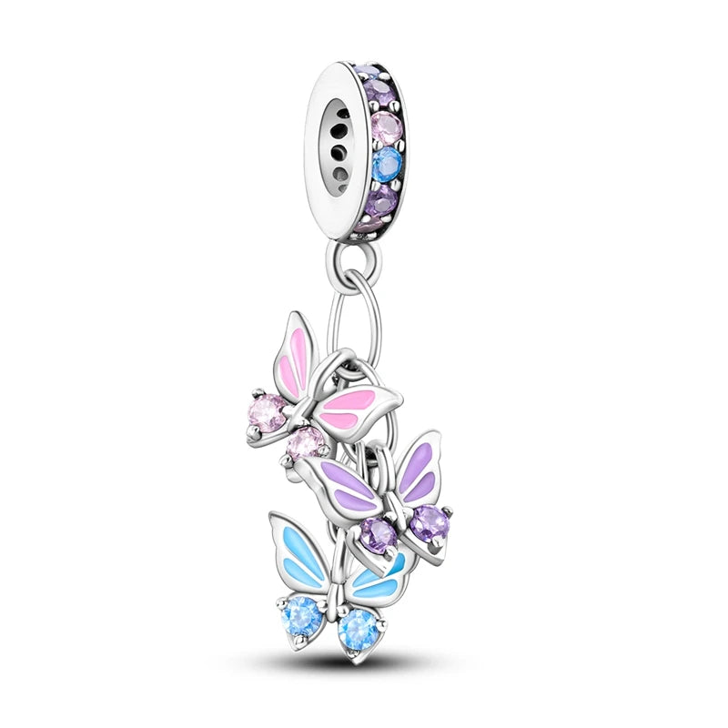 Original 925 Sterling Silver Pink Series Charms Beads Bow Perfume Bottle Heart-Shaped Cross Pendant Fit Bracelet DIY Jewelry