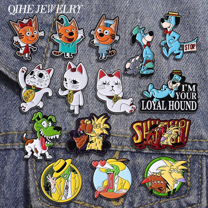 6-23Pcs/Set Humor Comedy Anime Movie Collected Enamel Pins Cartoon Role Red Eared Rabbit Cat Dog Brooch Lapel Badge Jewelry Gift