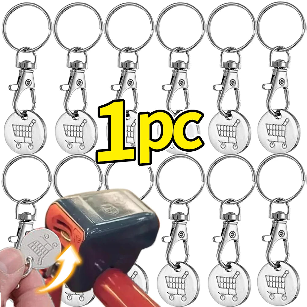 1/6Pcs Trolley Tokens Keychains Universal Small Metal Stainless Steel Portable Shopping Cart Tokens Key Ring Ornament Decoration