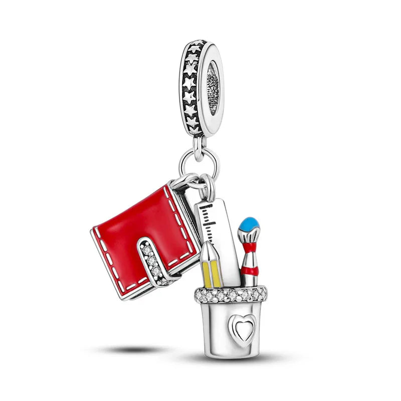 Original 925 Sterling Silver Red Charm Beads Red Wine Chili Dumbbell Pendant For Women Fit DIY Bracelet Birthday Jewelry Gift