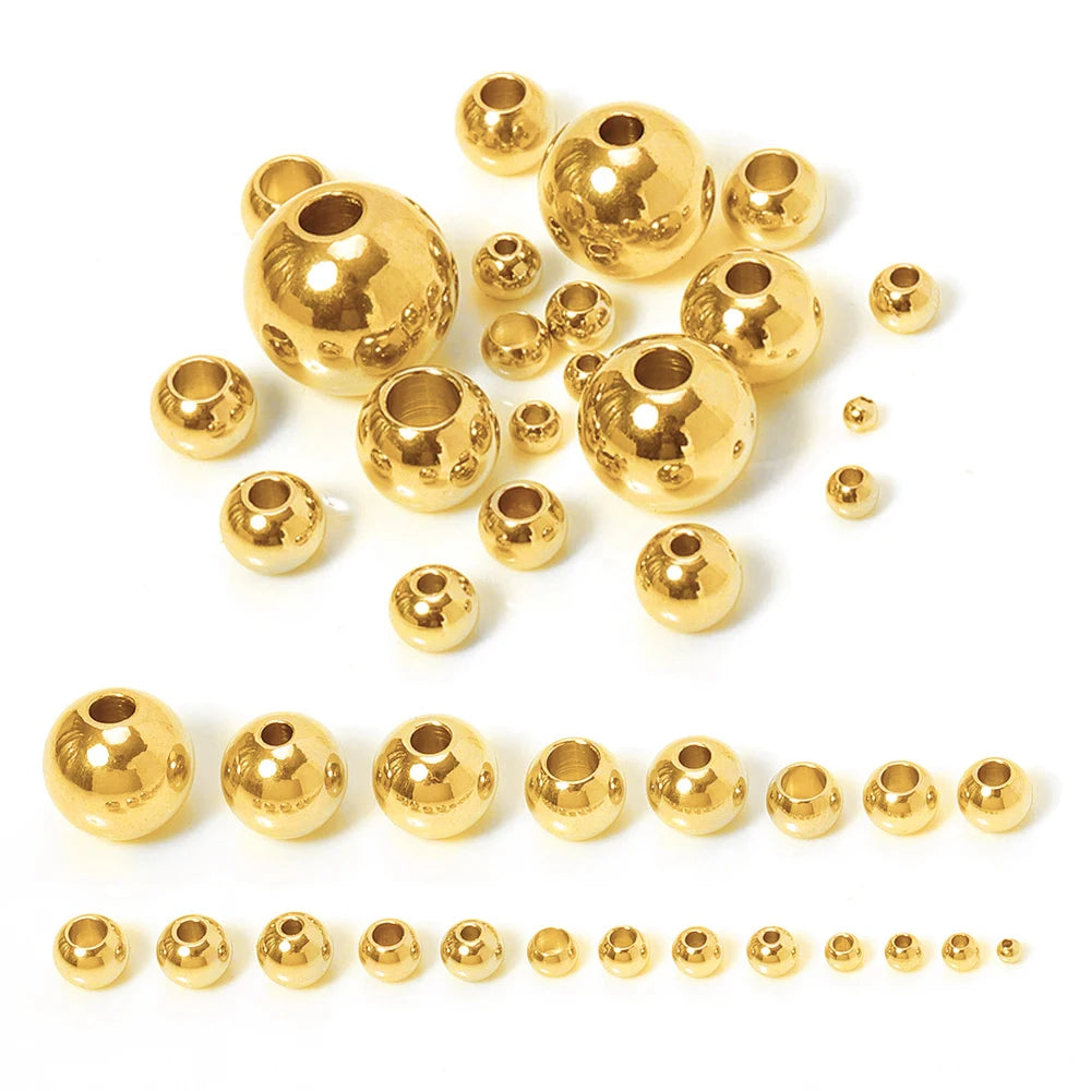 100pcs Gold Color Stainless Steel Spacer Beads Charms Loose Beads