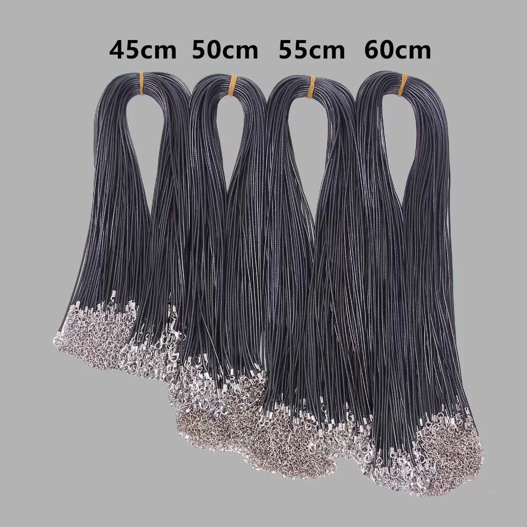 20pcs/lot Lobster Clasps Waxed Cord Necklace Dia 1.5mm 2mm Black Korean Waxed Rope Thread For Jewelry Making Length 45 50 60cm