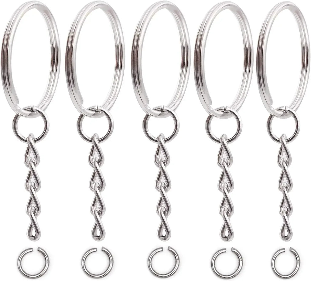 50/100pcs Stainless Steel Metal Blank Keyring Keychain Split Rings DIY Keyfob Keys Ring Lobster Clasp Key Pendant Chains Buckles