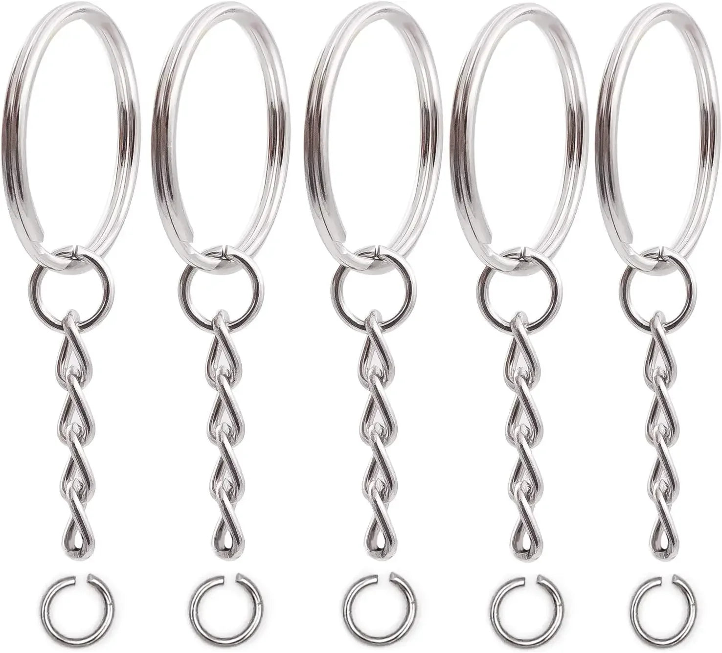 50/100pcs Stainless Steel Metal Blank Keyring Keychain Split Rings DIY Keyfob Keys Ring Lobster Clasp Key Pendant Chains Buckles