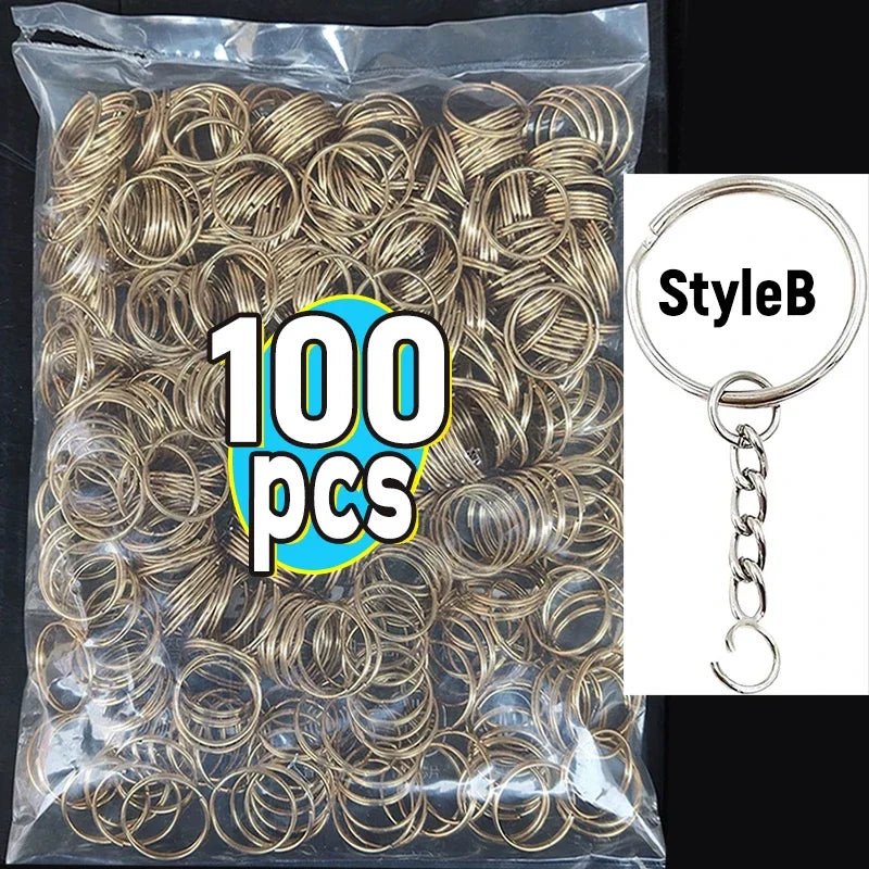 50/100pcs Stainless Steel Metal Blank Keyring Keychain Split Rings DIY Keyfob Keys Ring Lobster Clasp Key Pendant Chains Buckles
