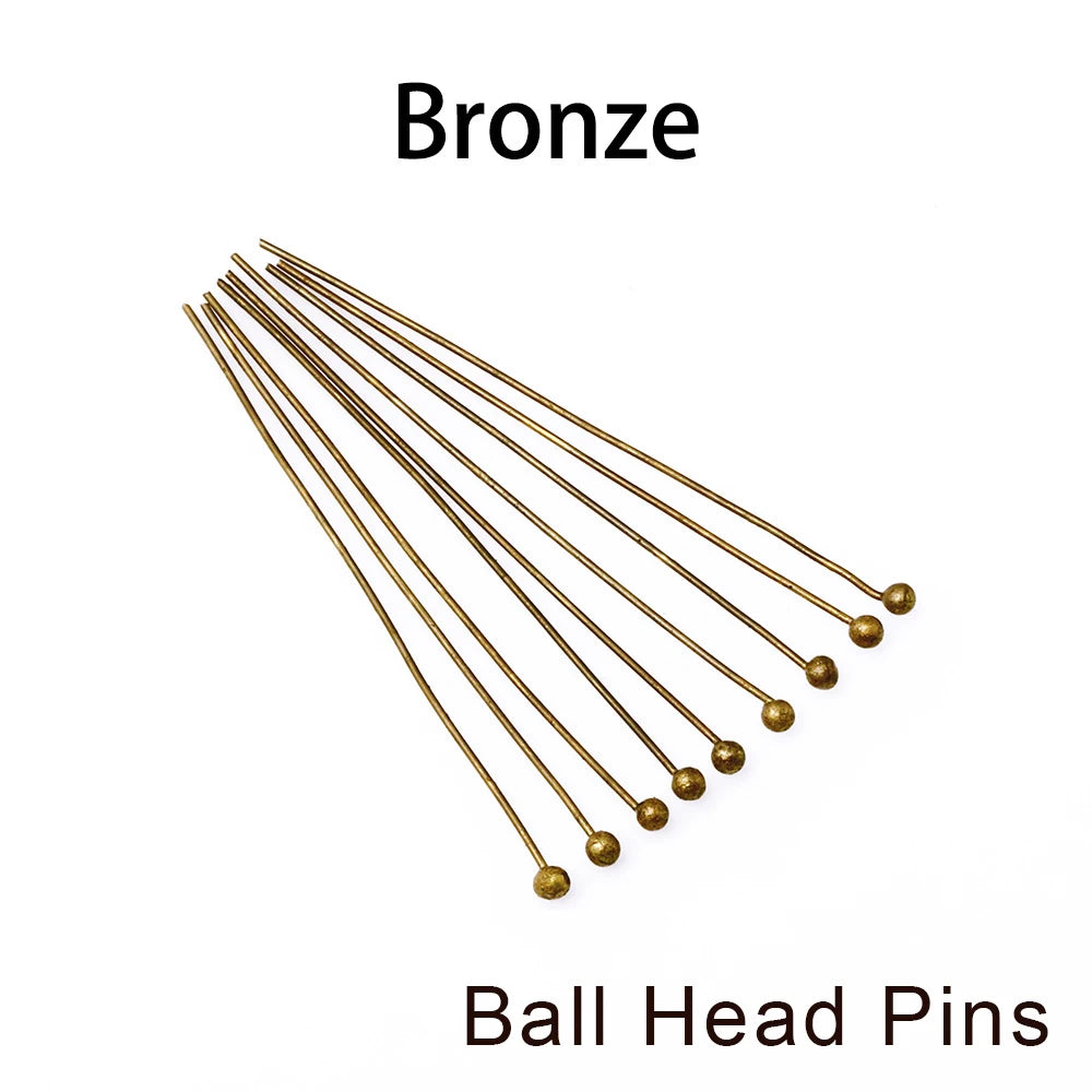 100-200Pcs/Lot 10-70mm Heads Eye Flat Head Pin Gold Plated Ball Head Pins for Jewelry Findings Making Accessories Supplies