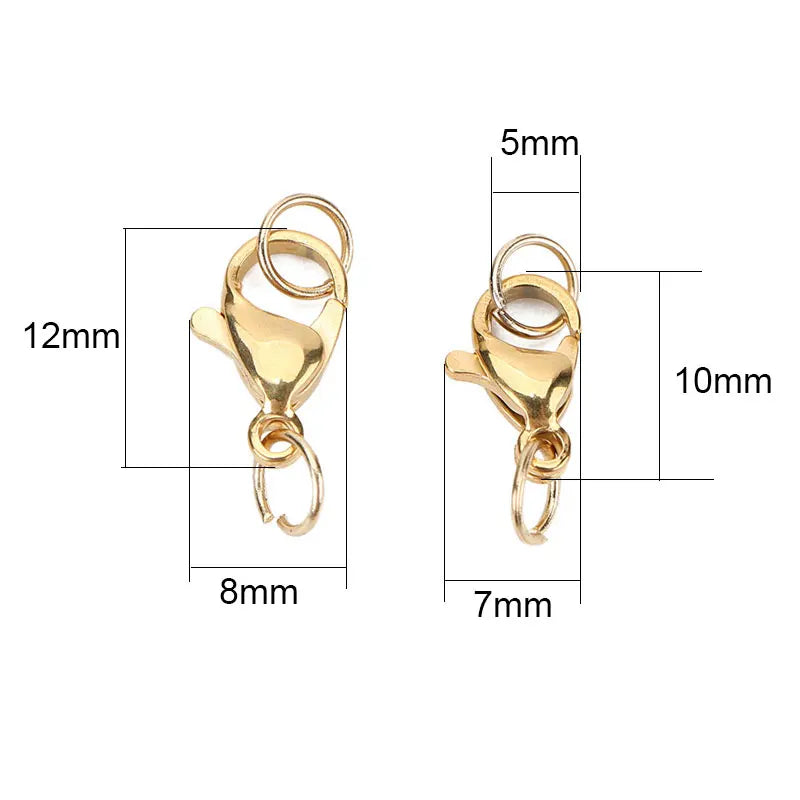 20sets PVD Never Fade Stainless Steel Lobster Clasps With Jump Rings 9 10 12 14 15 mm End Hook Connectors For Diy Jewelry Making