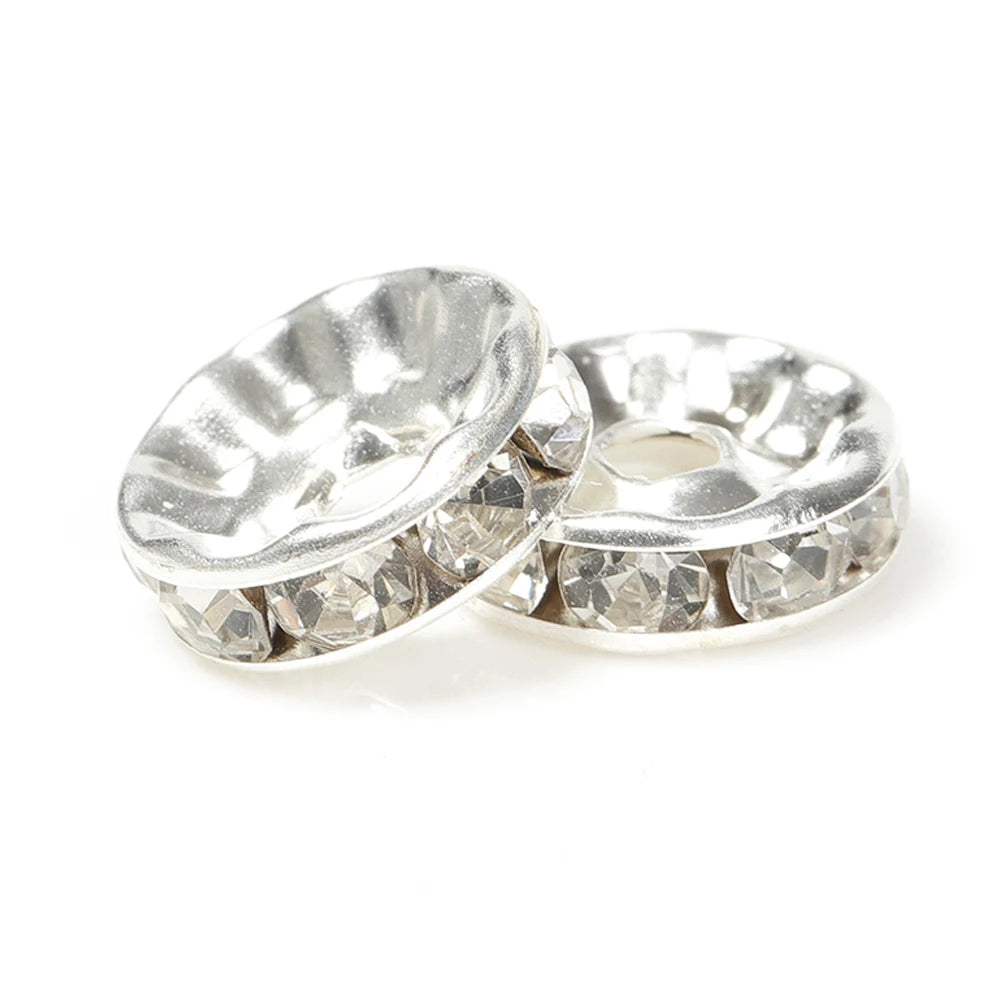 100pcs Silver Color Crystal Rhinestone Spacer Loose Beads for DIY Bracelet Necklace Jewelry Making - Bracelet Beads Components