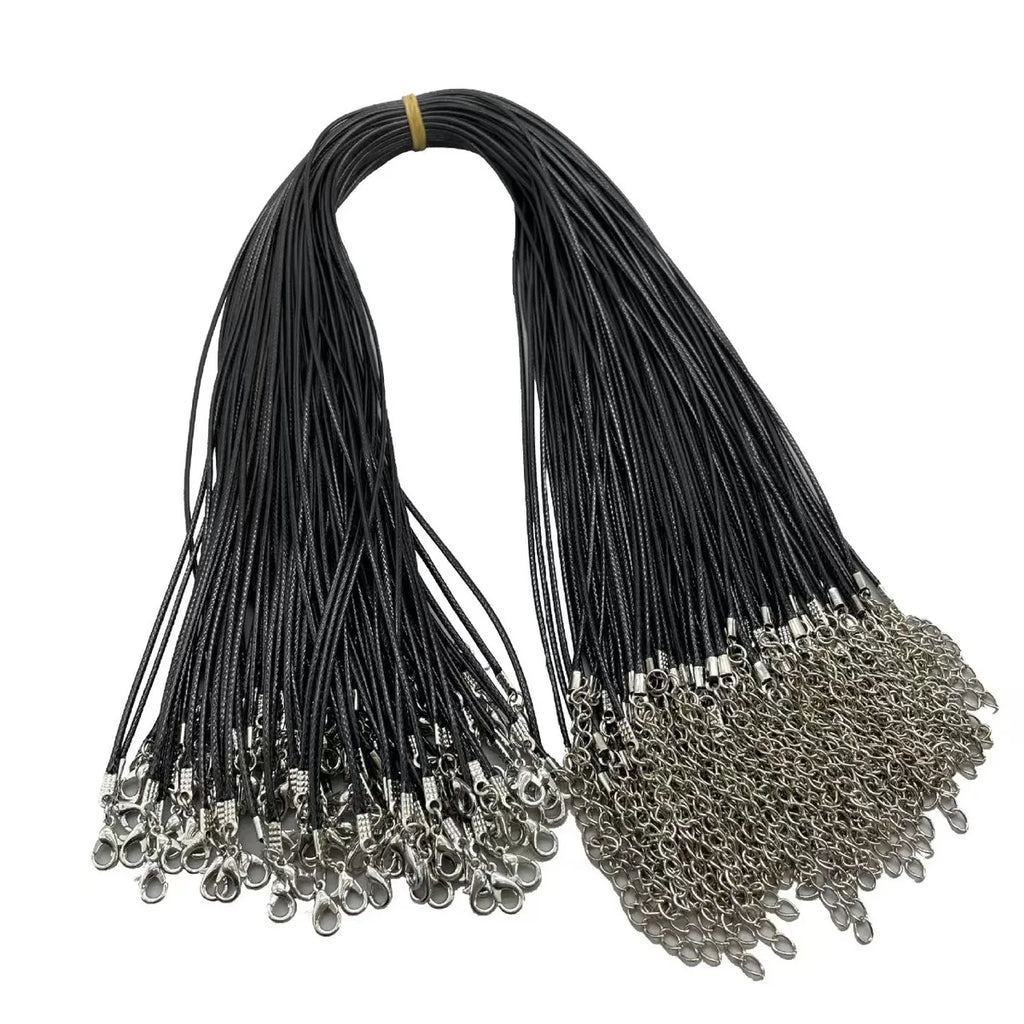 20pcs/lot Lobster Clasps Waxed Cord Necklace Dia 1.5mm 2mm Black Korean Waxed Rope Thread For Jewelry Making Length 45 50 60cm