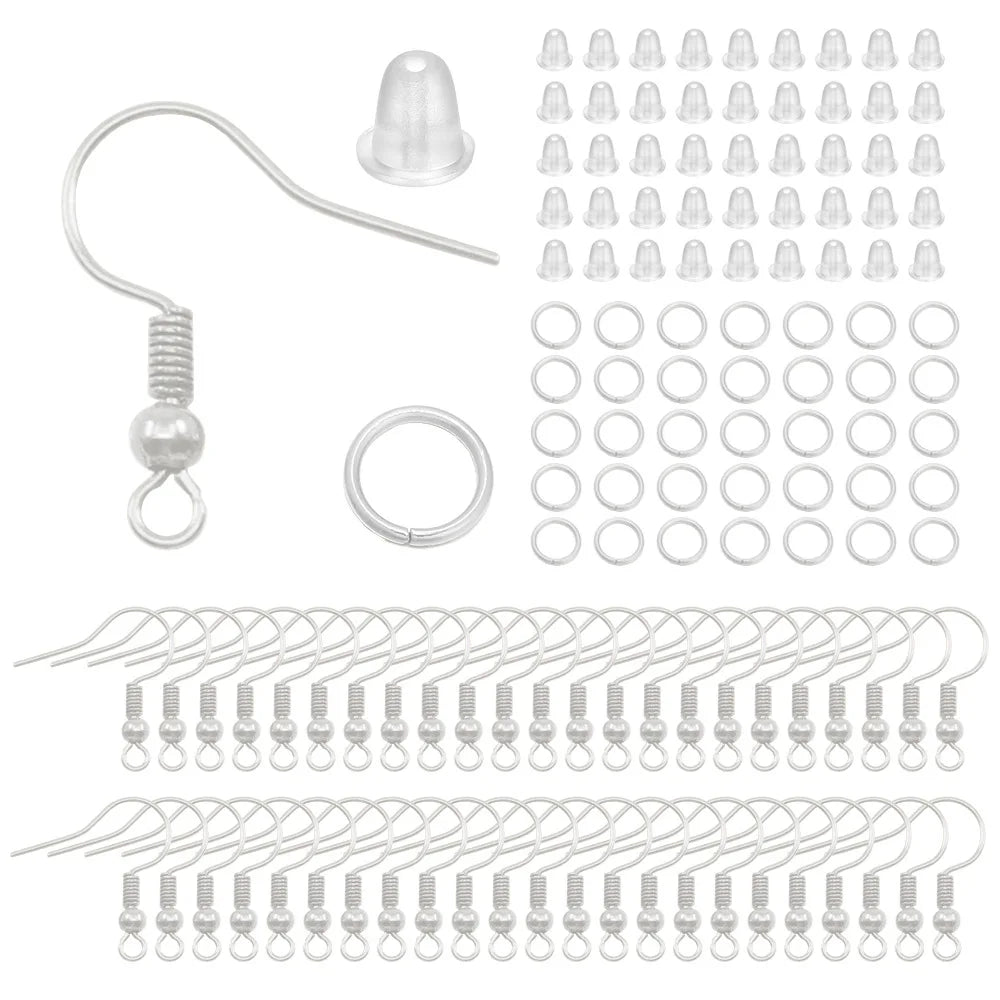 300pcs Hypoallergenic Earring Hook Kit Mix-color Ear Wires Fish Hooks Open Jump Rings Earplugs For DIY Jewelry Making