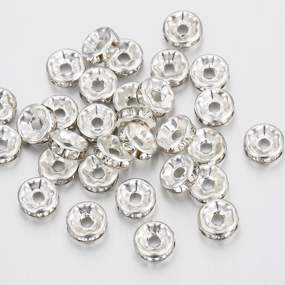 100pcs Silver Color Crystal Rhinestone Spacer Loose Beads for DIY Bracelet Necklace Jewelry Making - Bracelet Beads Components
