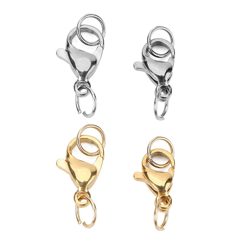 20sets PVD Never Fade Stainless Steel Lobster Clasps With Jump Rings 9 10 12 14 15 mm End Hook Connectors For Diy Jewelry Making