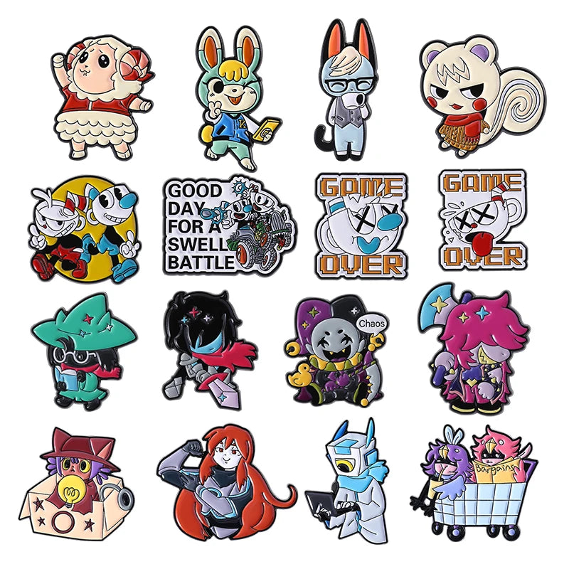 6-23Pcs/Set Humor Comedy Anime Movie Collected Enamel Pins Cartoon Role Red Eared Rabbit Cat Dog Brooch Lapel Badge Jewelry Gift