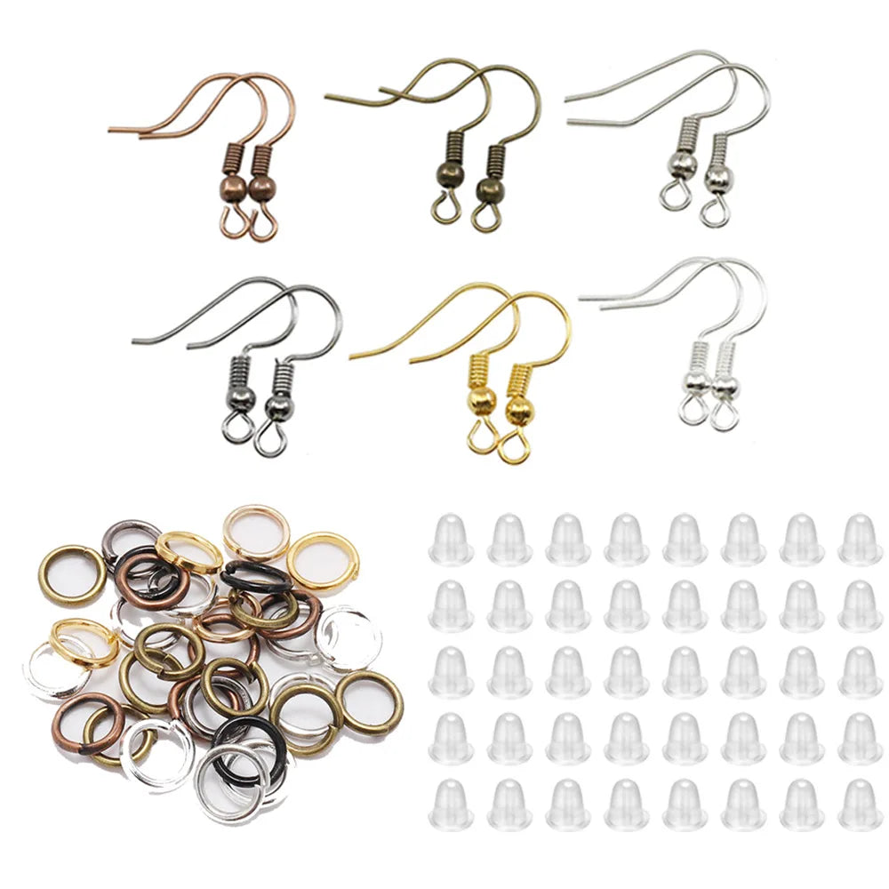 300pcs Hypoallergenic Earring Hook Kit Mix-color Ear Wires Fish Hooks Open Jump Rings Earplugs For DIY Jewelry Making