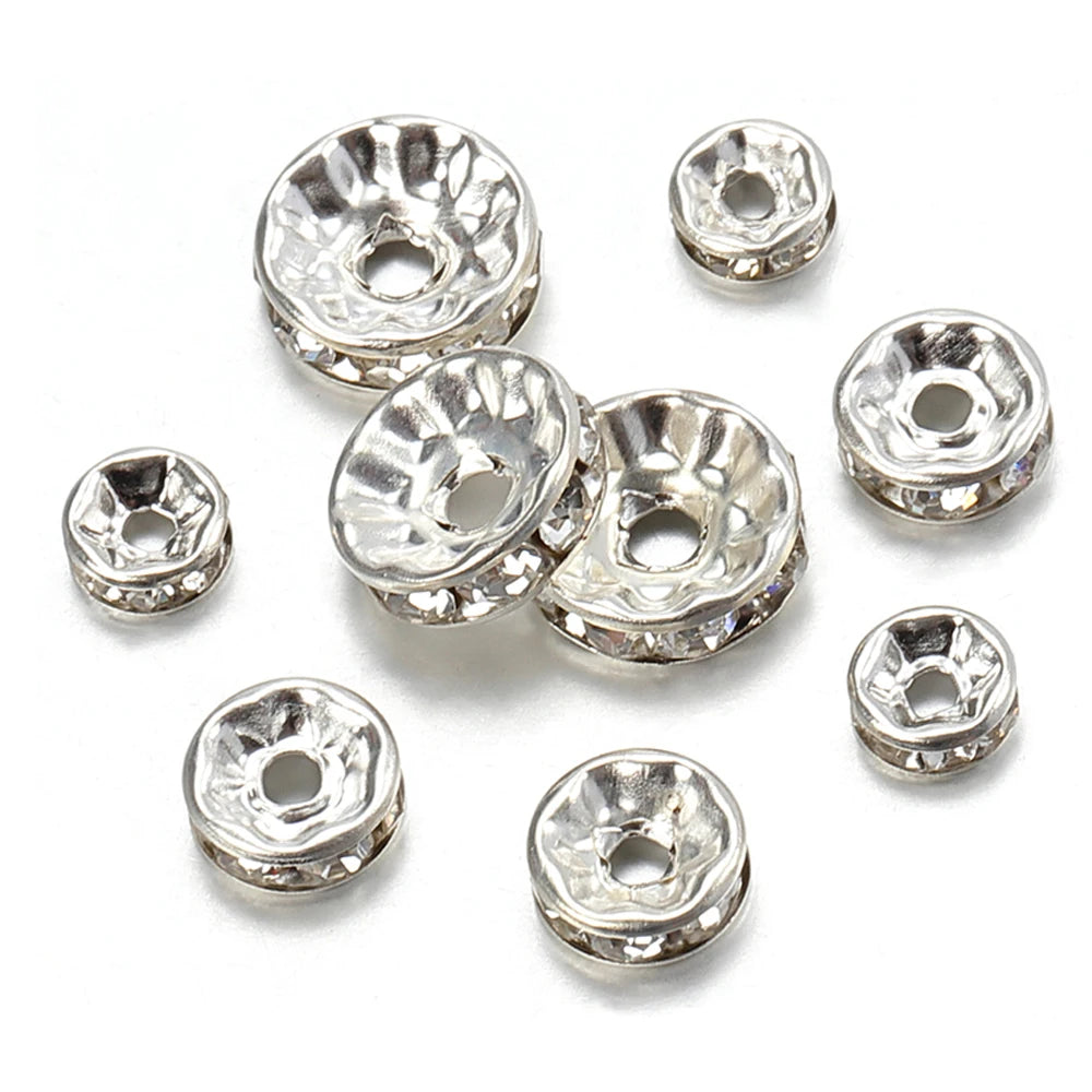 100pcs Silver Color Crystal Rhinestone Spacer Loose Beads for DIY Bracelet Necklace Jewelry Making - Bracelet Beads Components