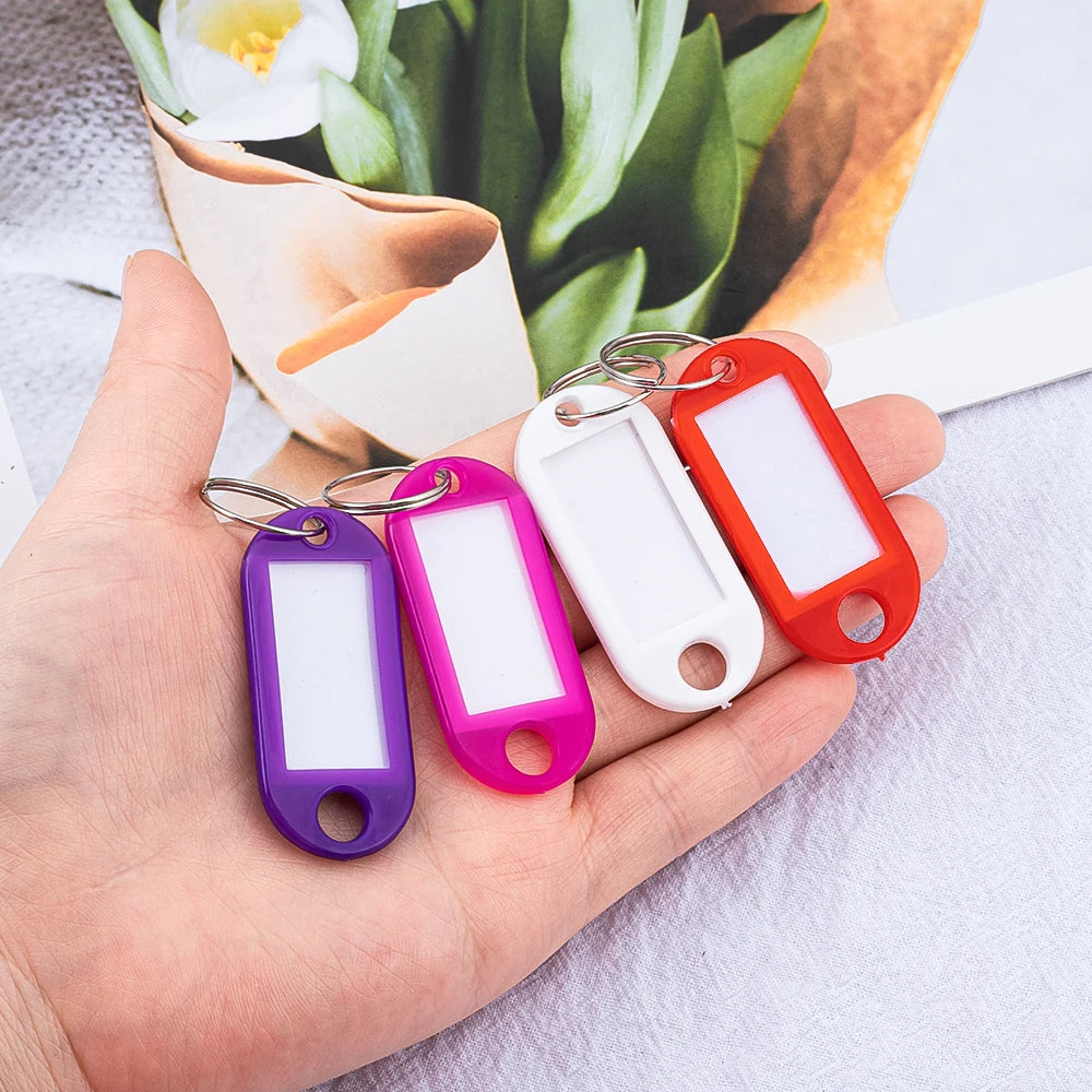 50pcs Colourful Plastic Key Chain Key Tags with Window For DIY Key Rings Number Name Luggage Tag