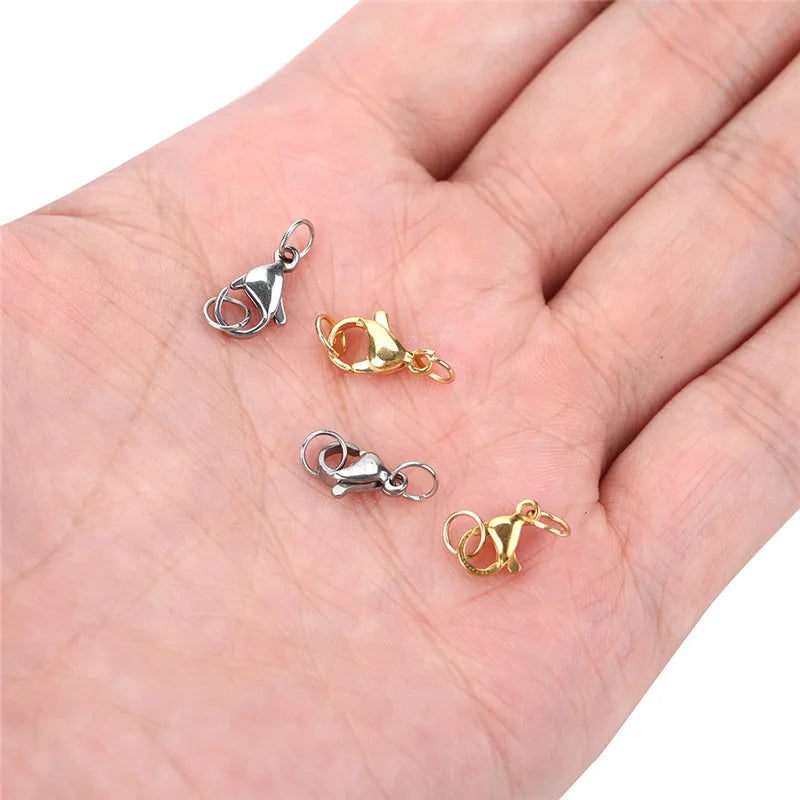 20sets PVD Never Fade Stainless Steel Lobster Clasps With Jump Rings 9 10 12 14 15 mm End Hook Connectors For Diy Jewelry Making