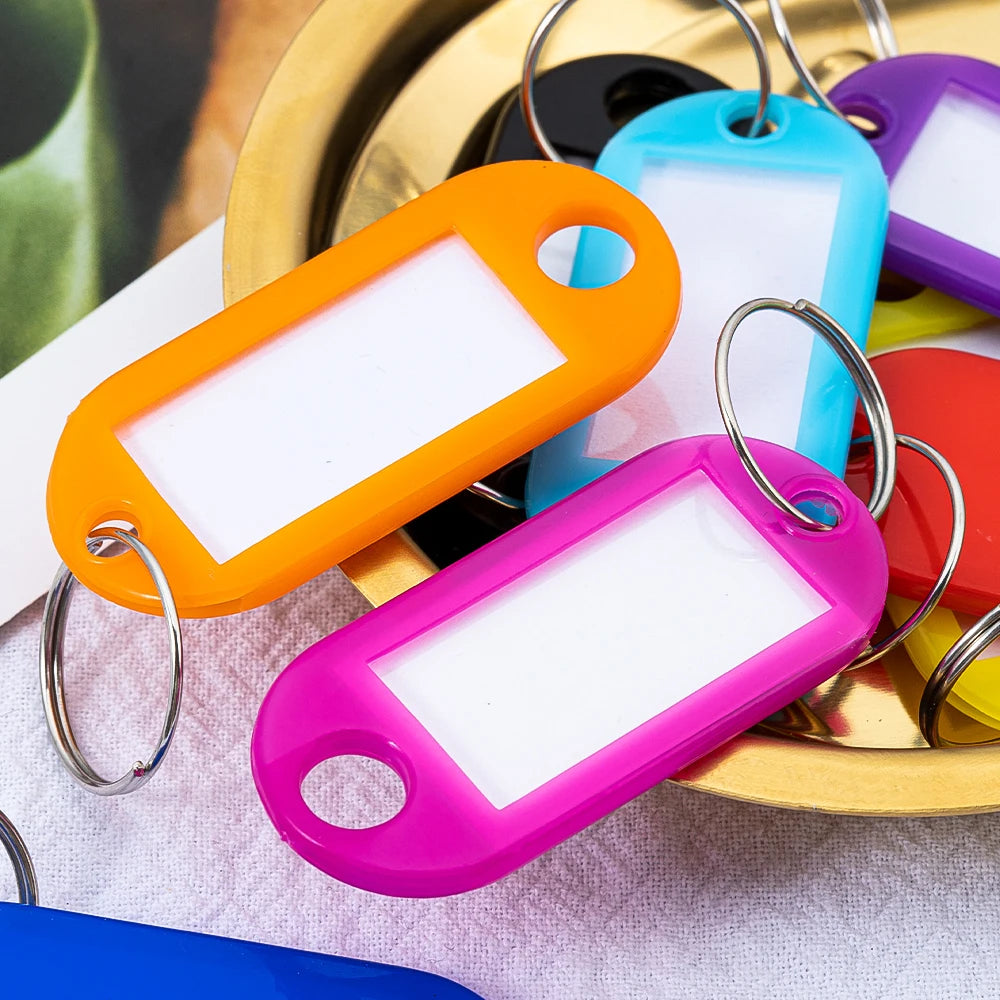 50pcs Colourful Plastic Key Chain Key Tags with Window For DIY Key Rings Number Name Luggage Tag