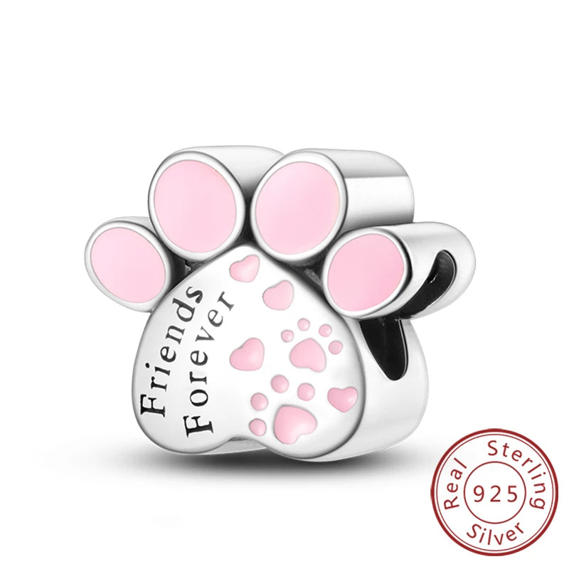New 925 Sterling Silver Charm Beads Dog Cat Pets Pendant Fit Original Bracelet Necklace DIY Charm Jewelry Making