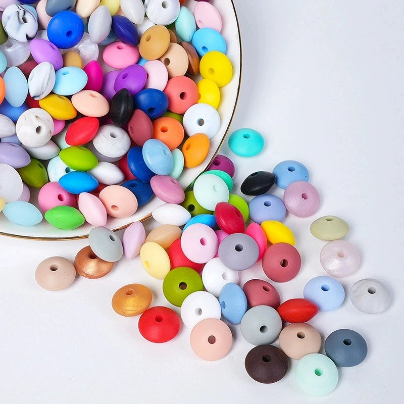 100/50/20Pcs 12mm Siilcone Beads Lentil Loose Spaced Bead for Jewelry Making DIY Beaded Bracelets Necklace Keychain Accessories